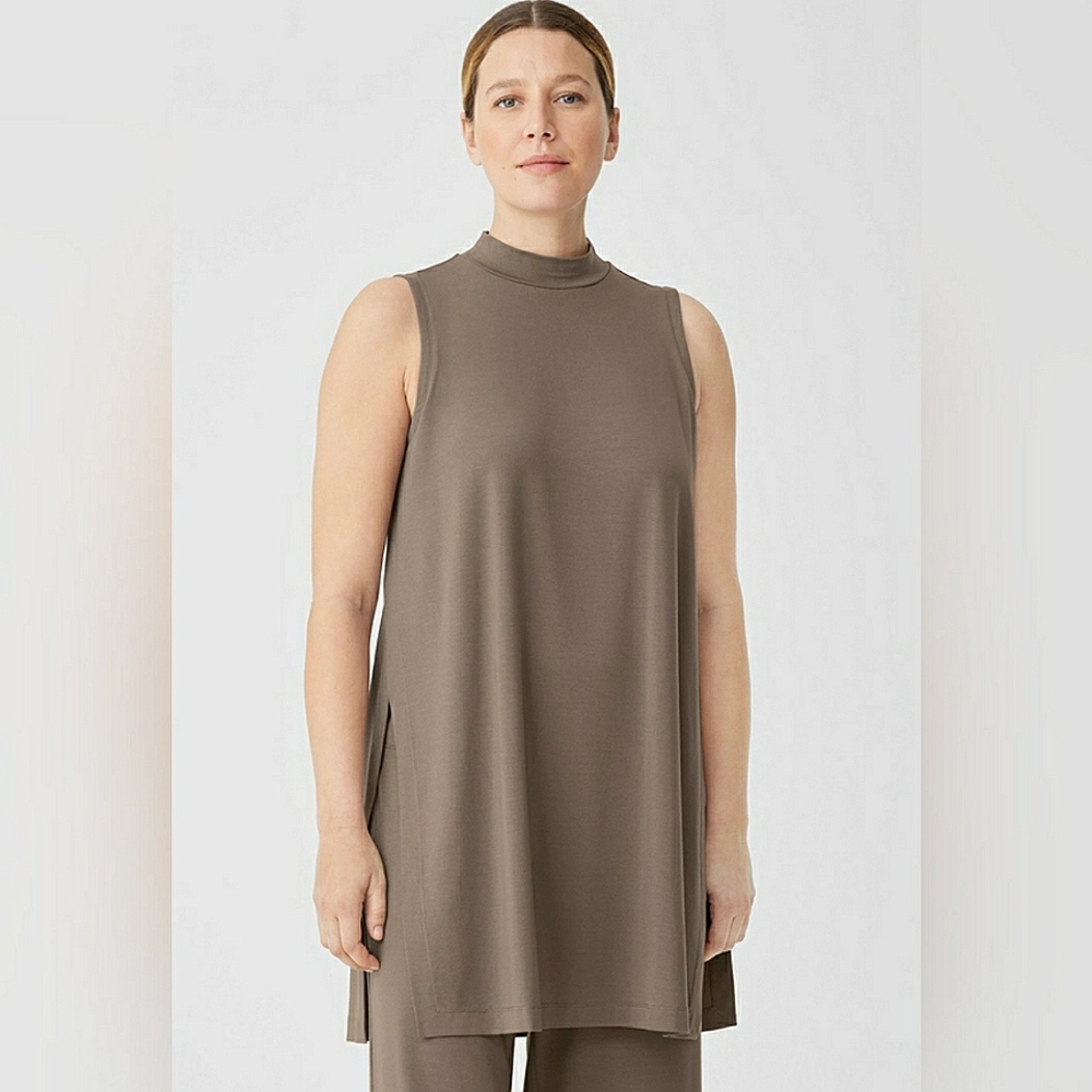 Eileen Fisher Stretch Jersey Knit Mock Neck Long Tank